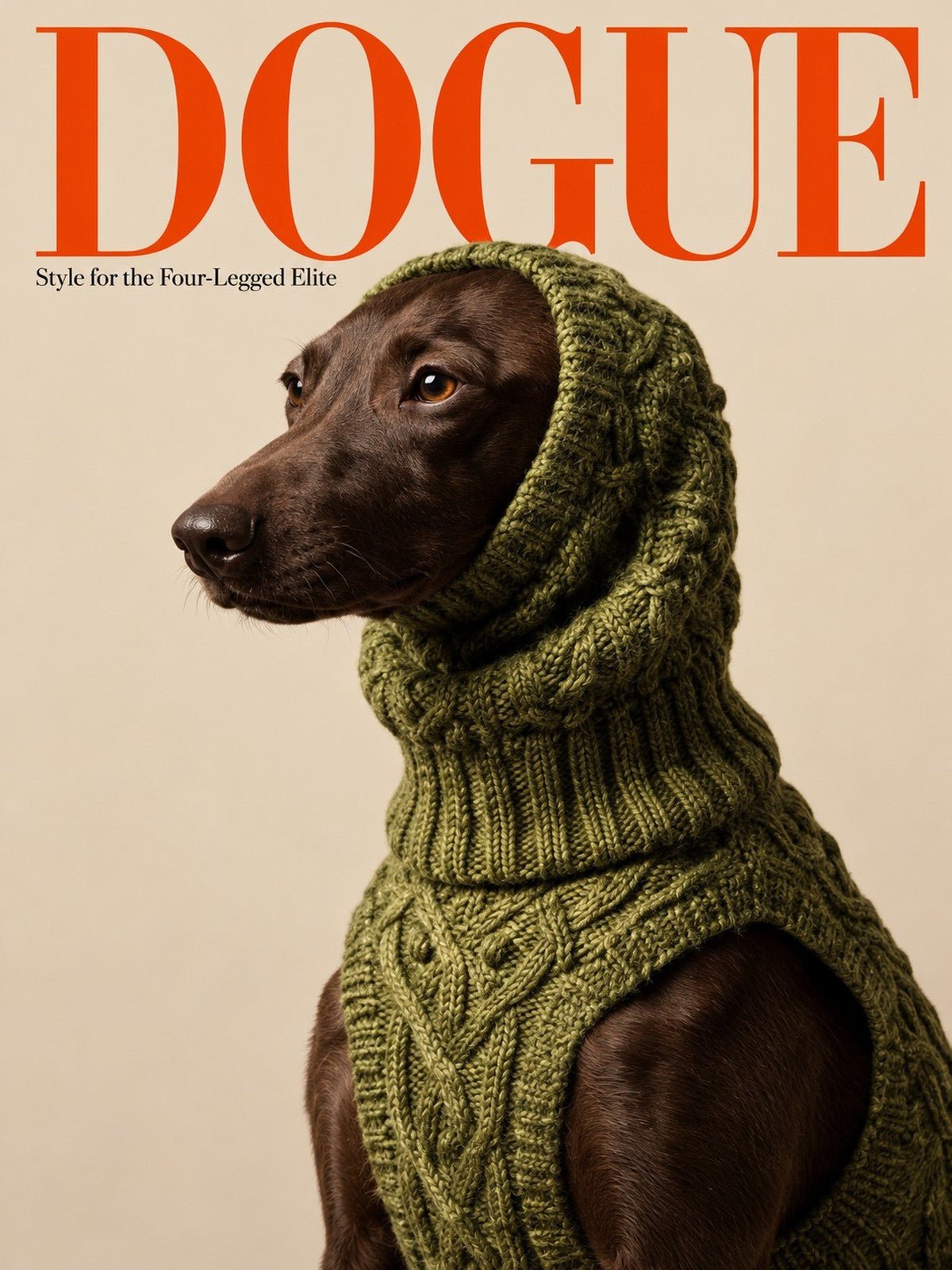 Labrador Chocolate Capa de Revista Dogue de Tricô Verde