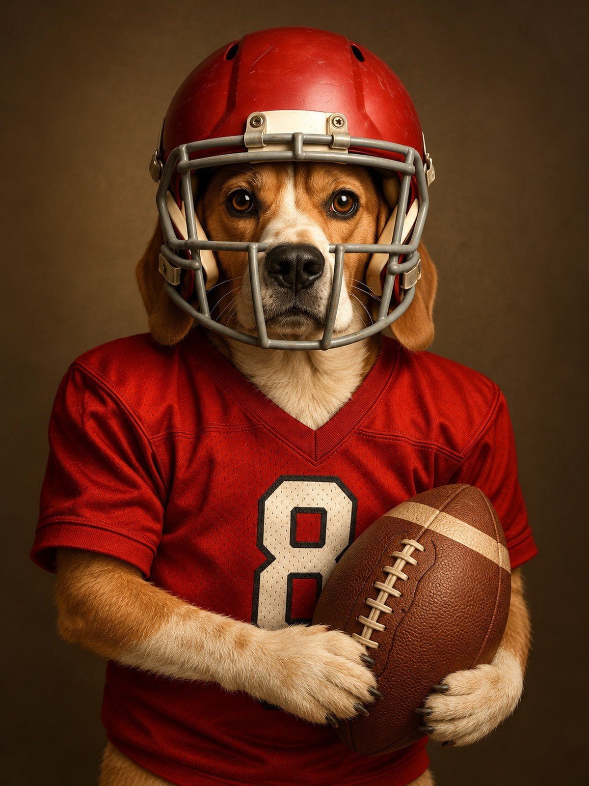 Beagle Jogador de Futebol Americano de Capacete Vermelho