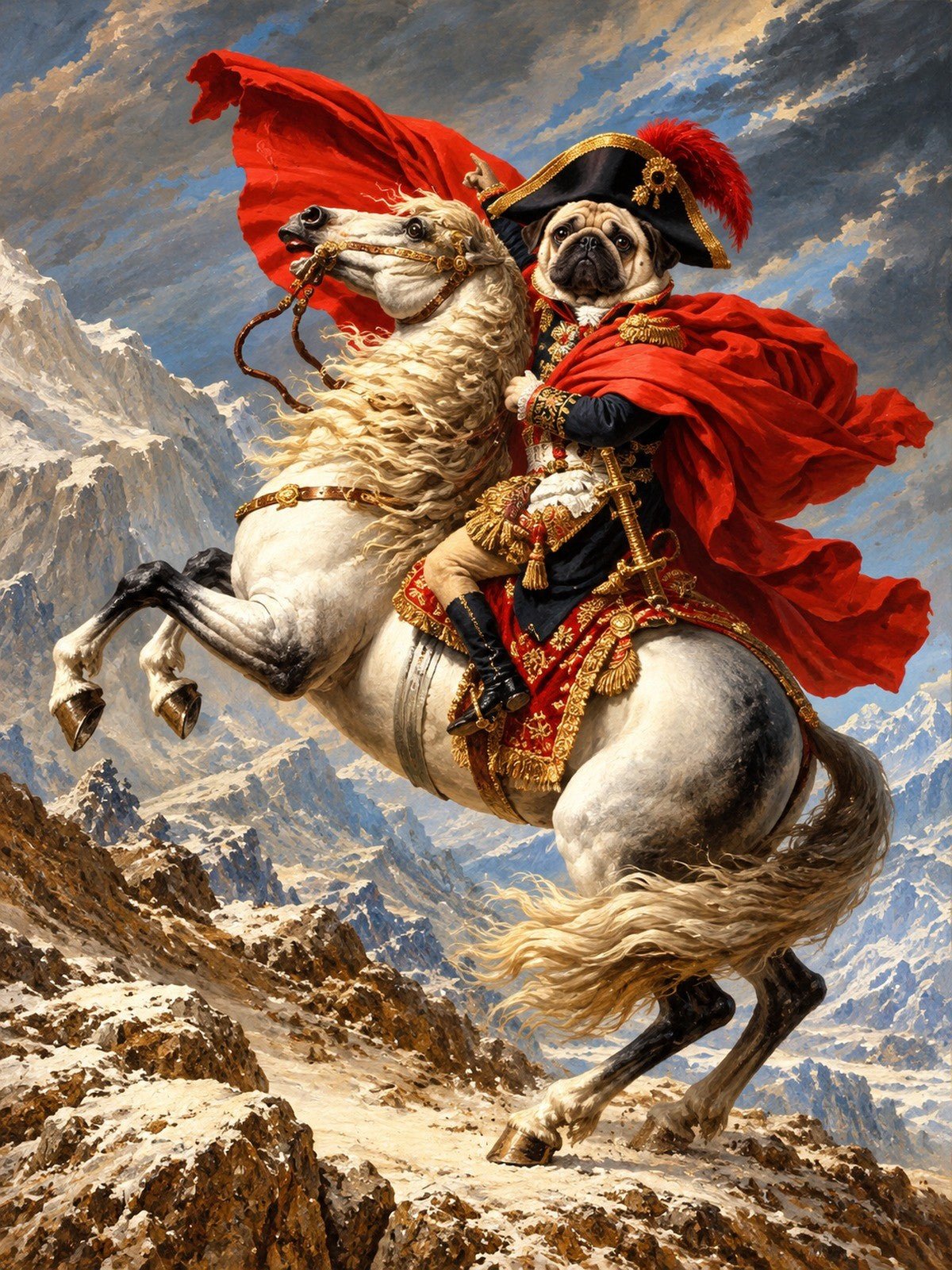 Pug Napoleão a Cavalo