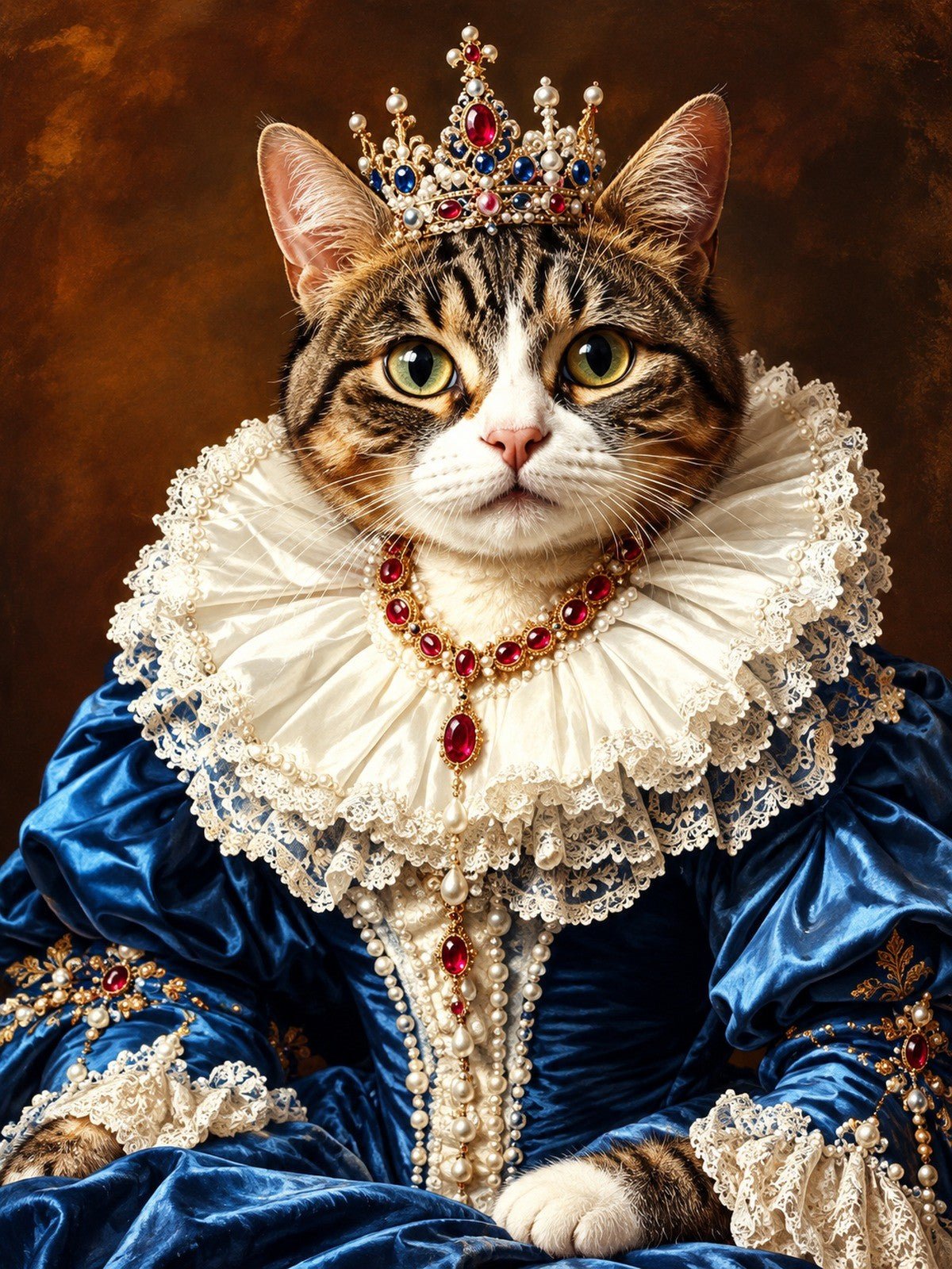 Gata Tigrada Rainha de Vestido Azul