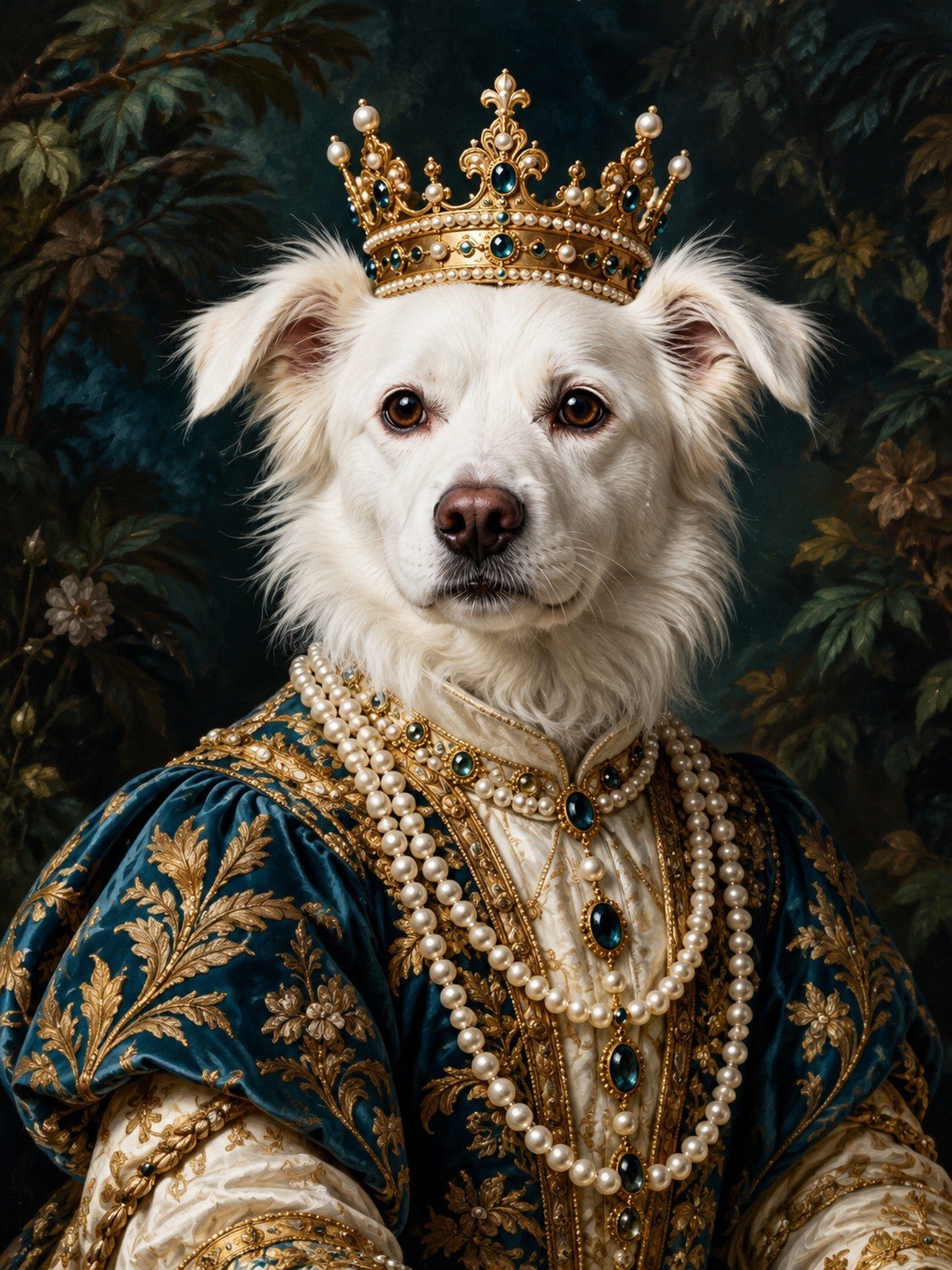 Cadela Branca Rainha de Coroa e Pérolas
