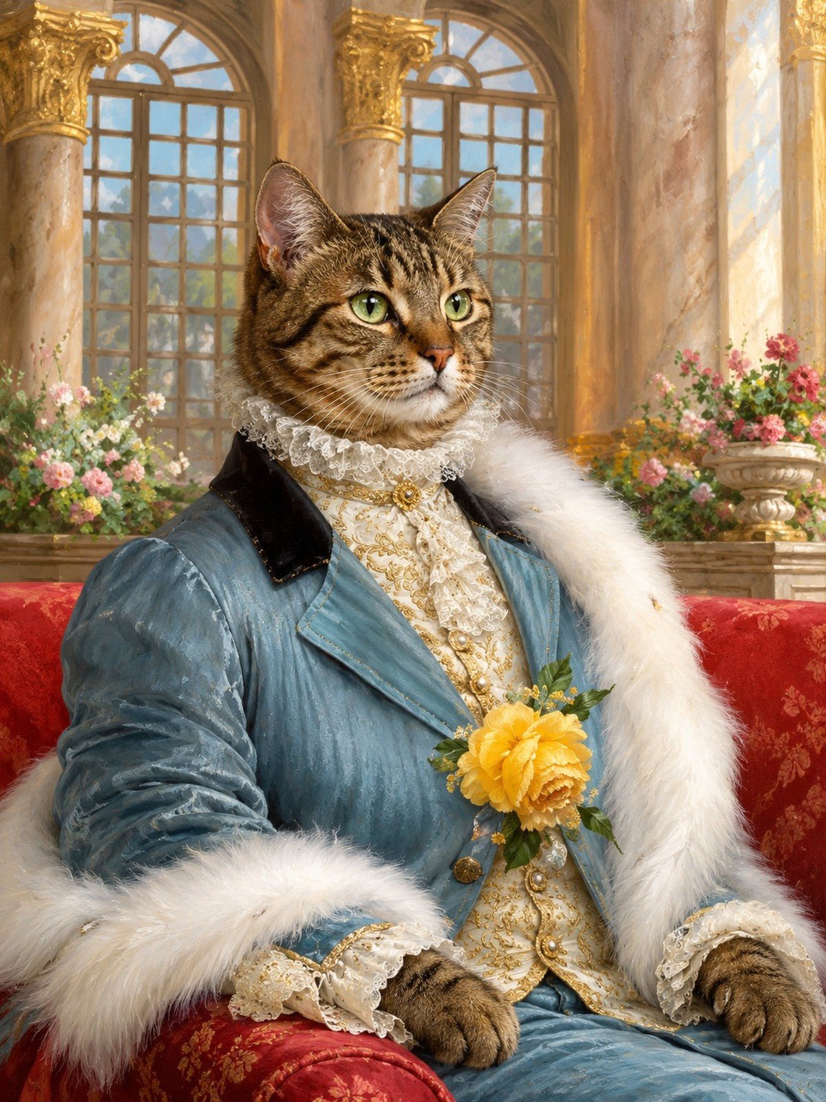 Gato Tigrado de Terno Azul com Flor