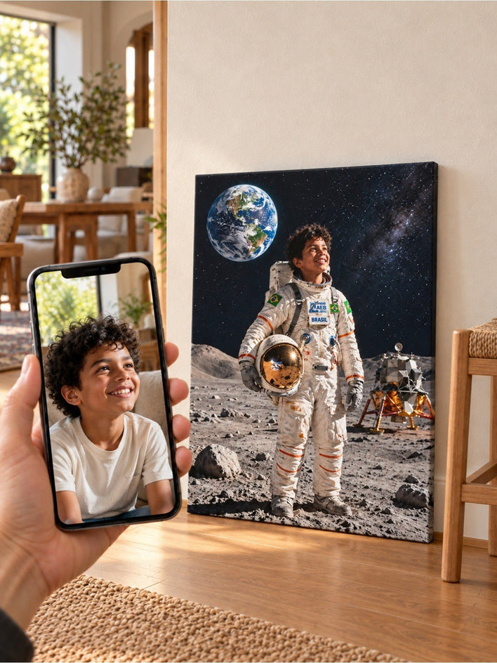 Menino Astronauta Brasileiro na Lua - SUA FOTO VIROU ARTE