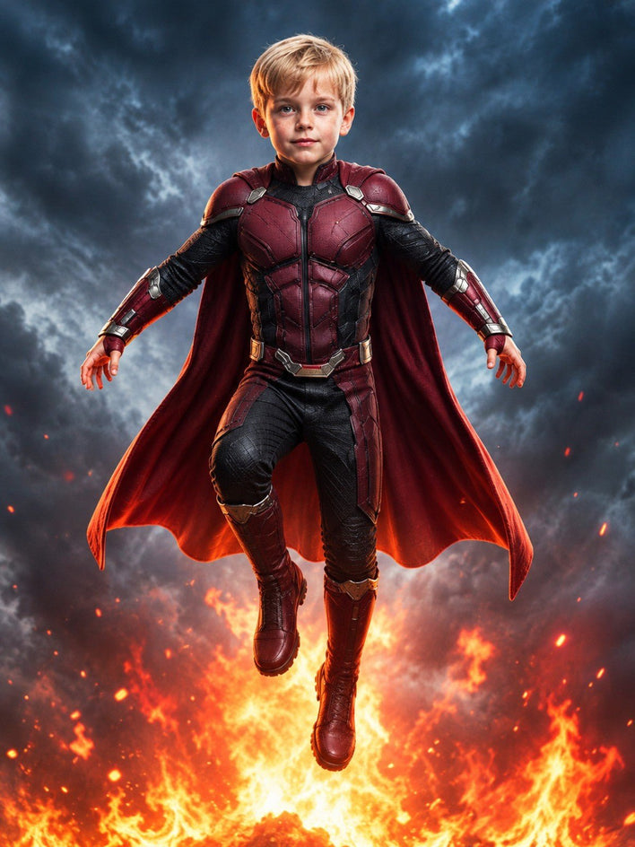 Menino Super-Herói Voador - SUA FOTO VIROU ARTE