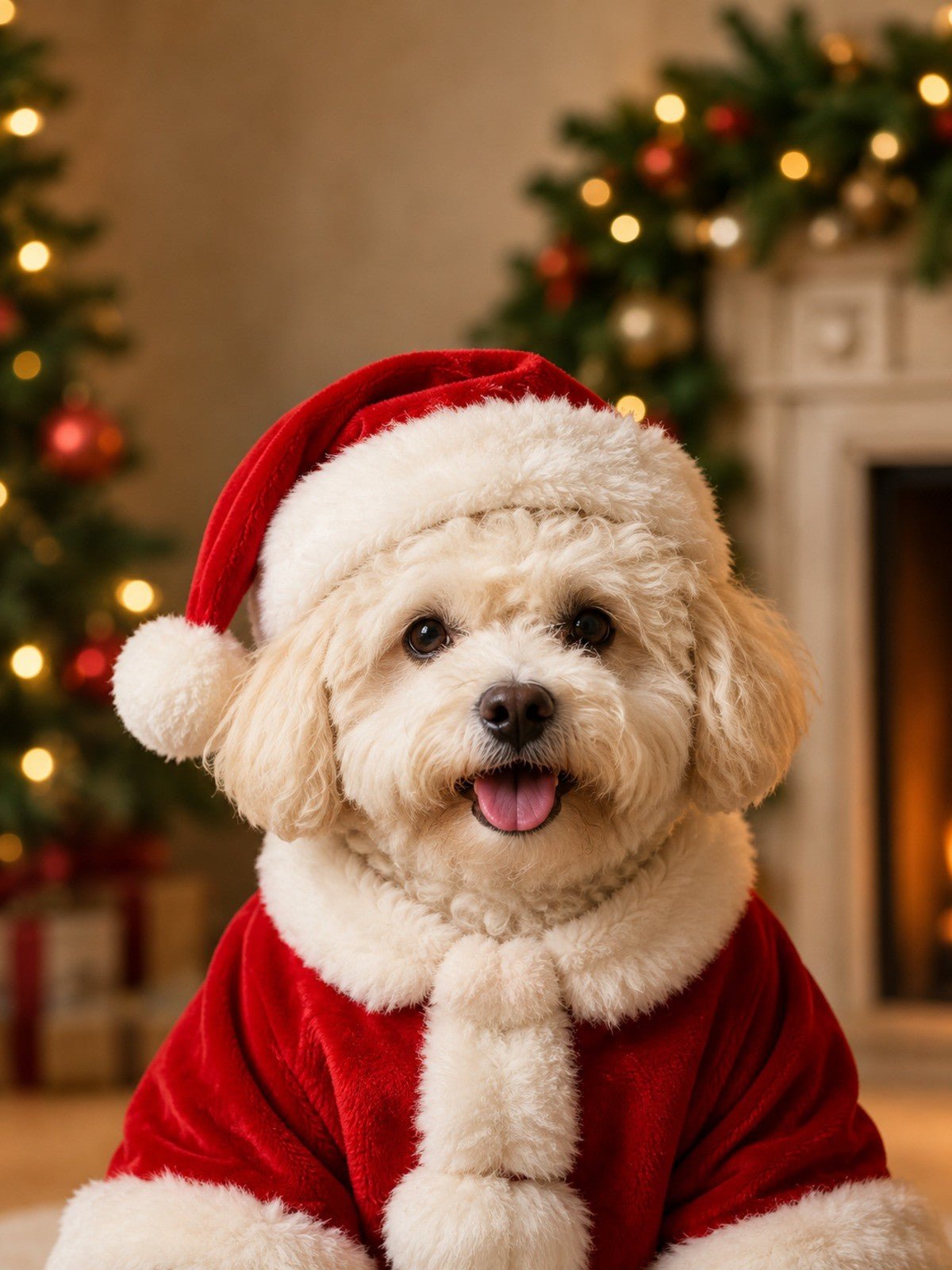 Cachorro Branco de Roupa de Papai Noel