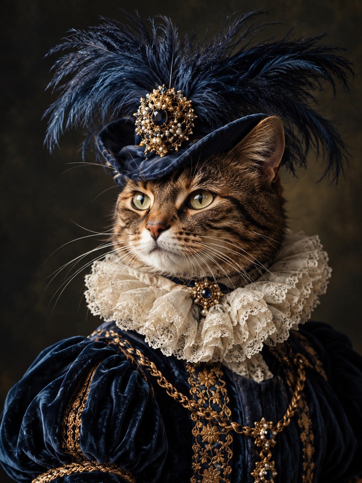 Gata Tigrada de Chapéu Azul com Correntes