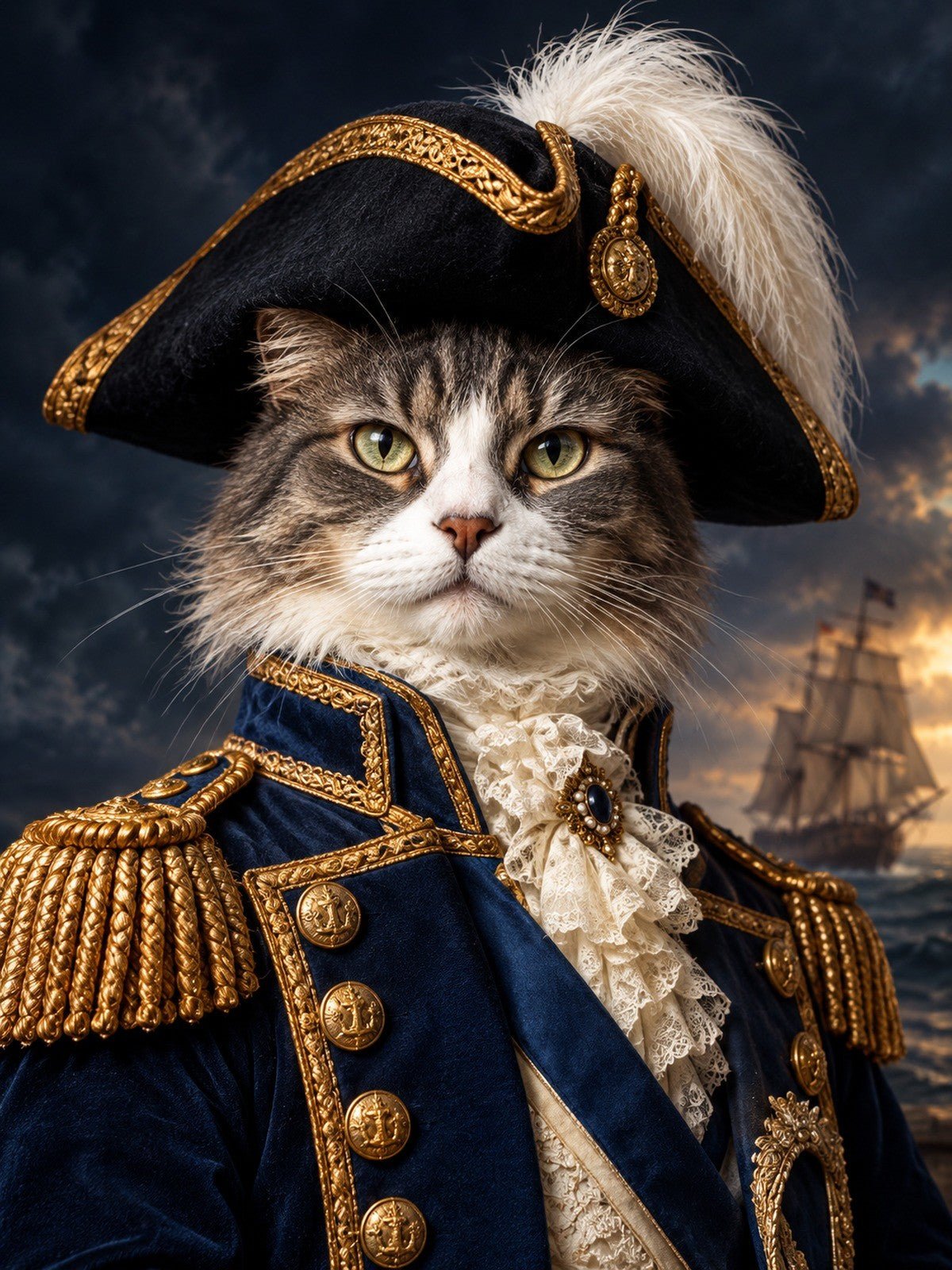 Gato Capitão de Uniforme Naval