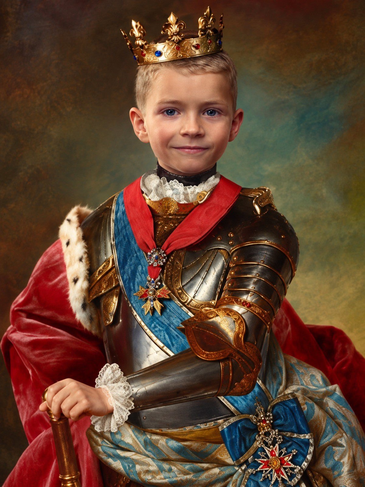 Menino Rei de Armadura com Faixa Azul