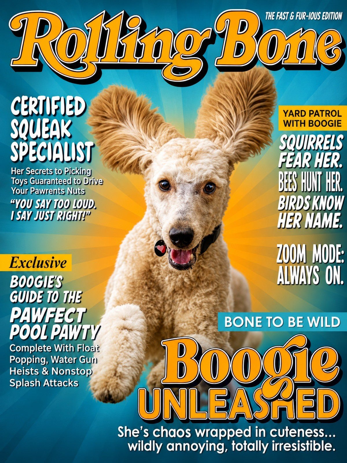 Cachorro Capa de Revista Rolling Bone - Quadro Personalizado
