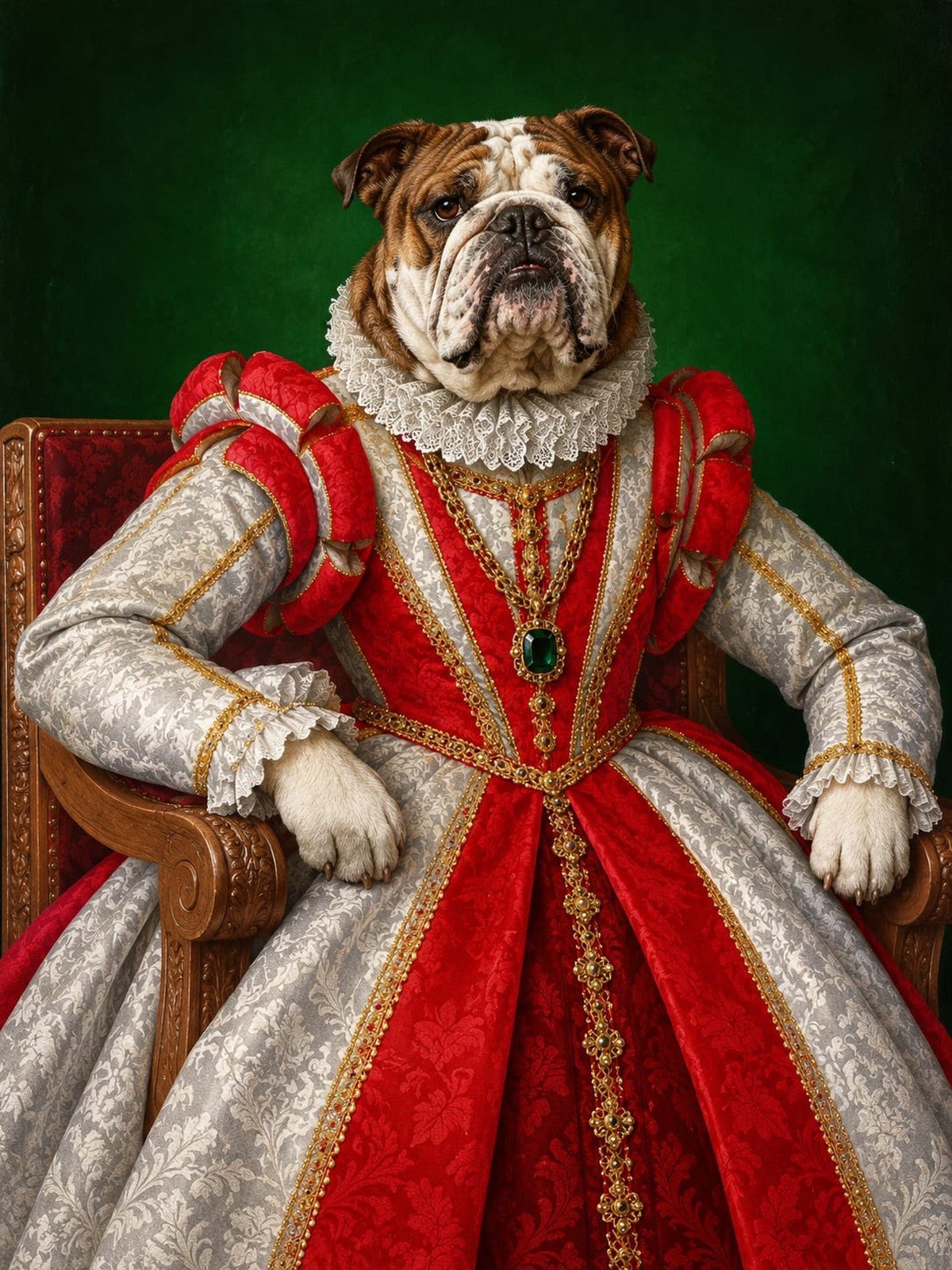 Bulldog Dama de Vestido Vermelho