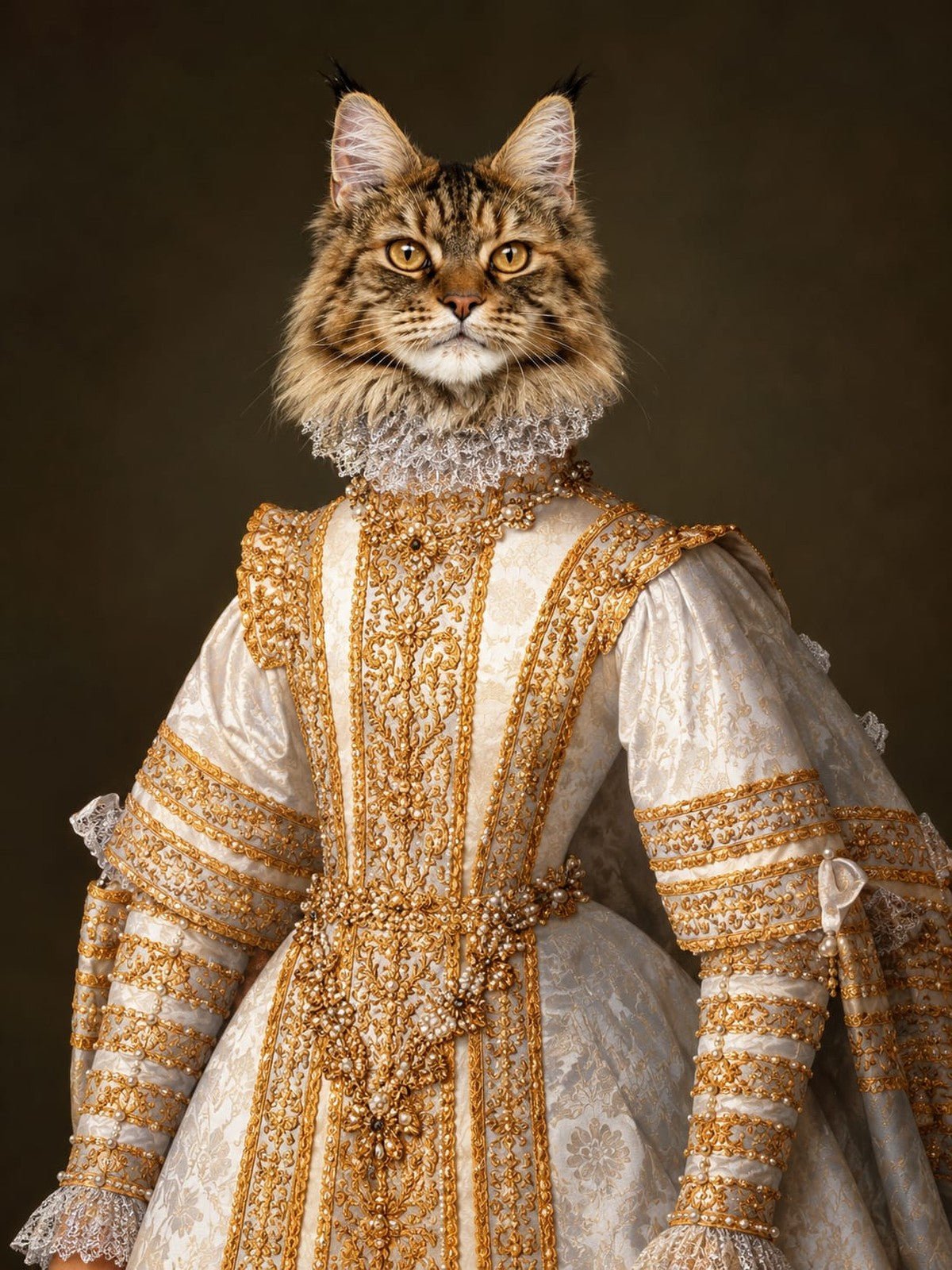 Maine Coon Dama de Vestido Dourado