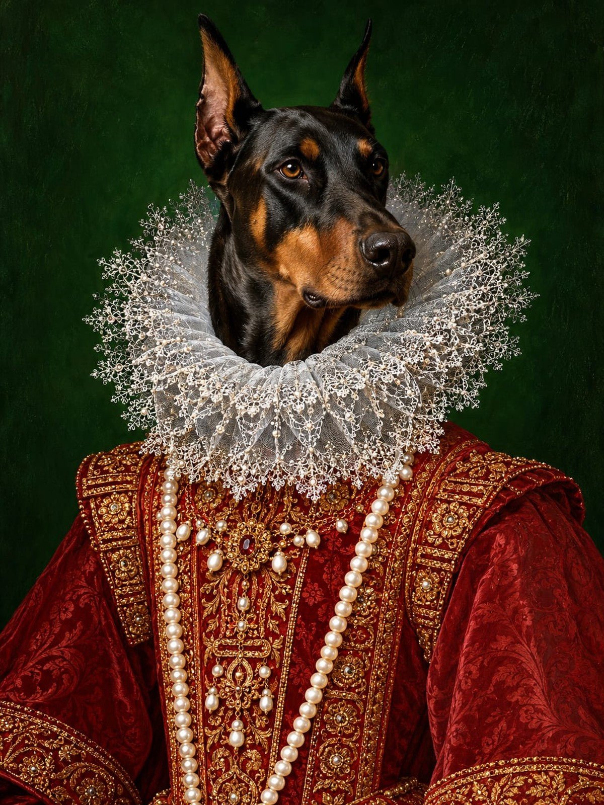 Doberman Dama de Vestido Vermelho