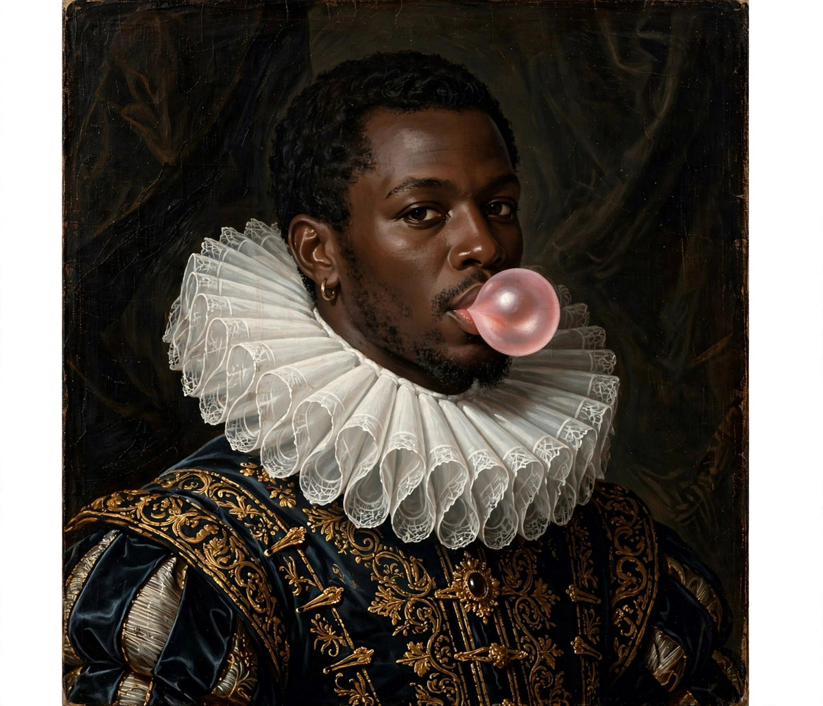 Homem Negro Renascentista com Chiclete - Quadro Personalizado