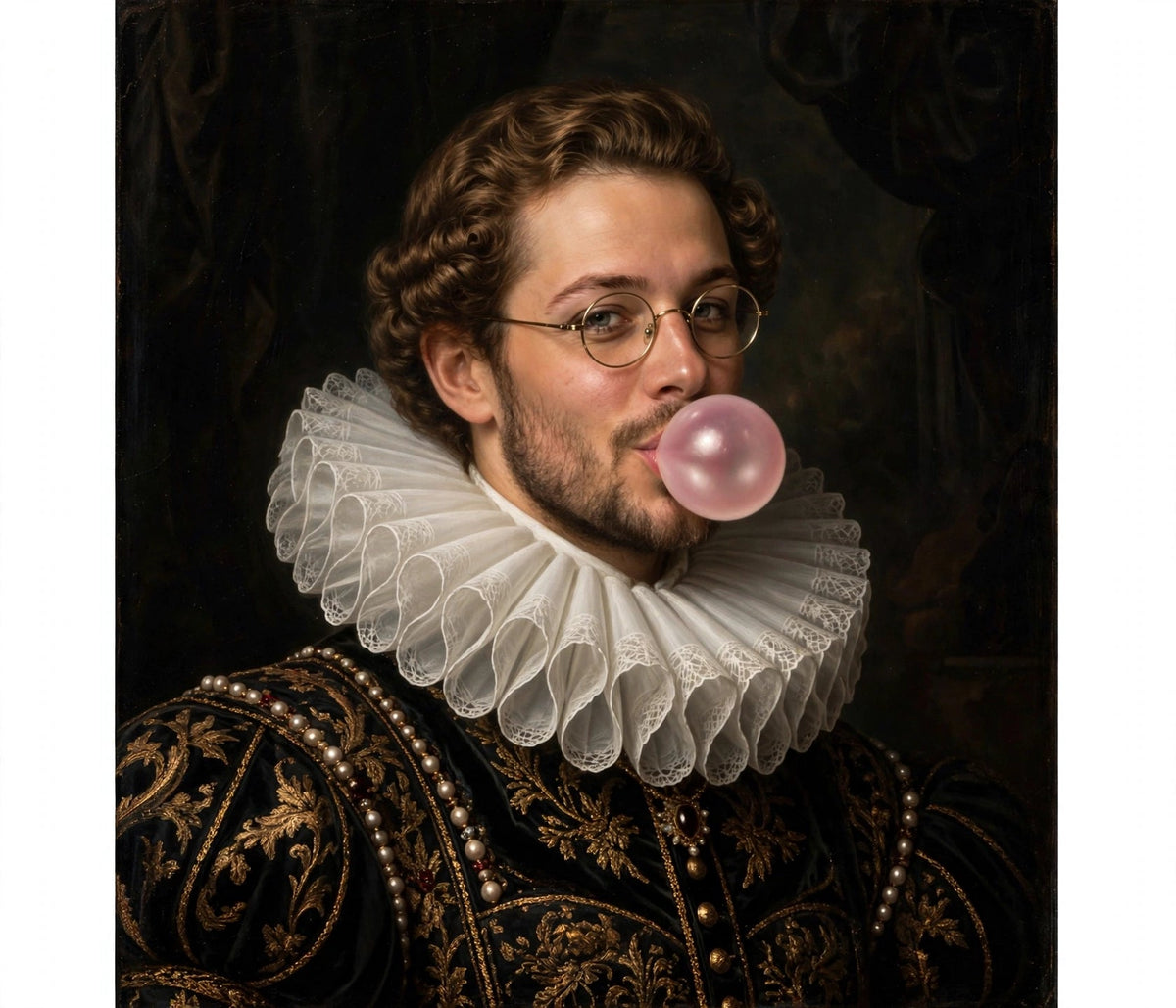 Homem de Óculos Renascentista com Chiclete - Quadro Personalizado