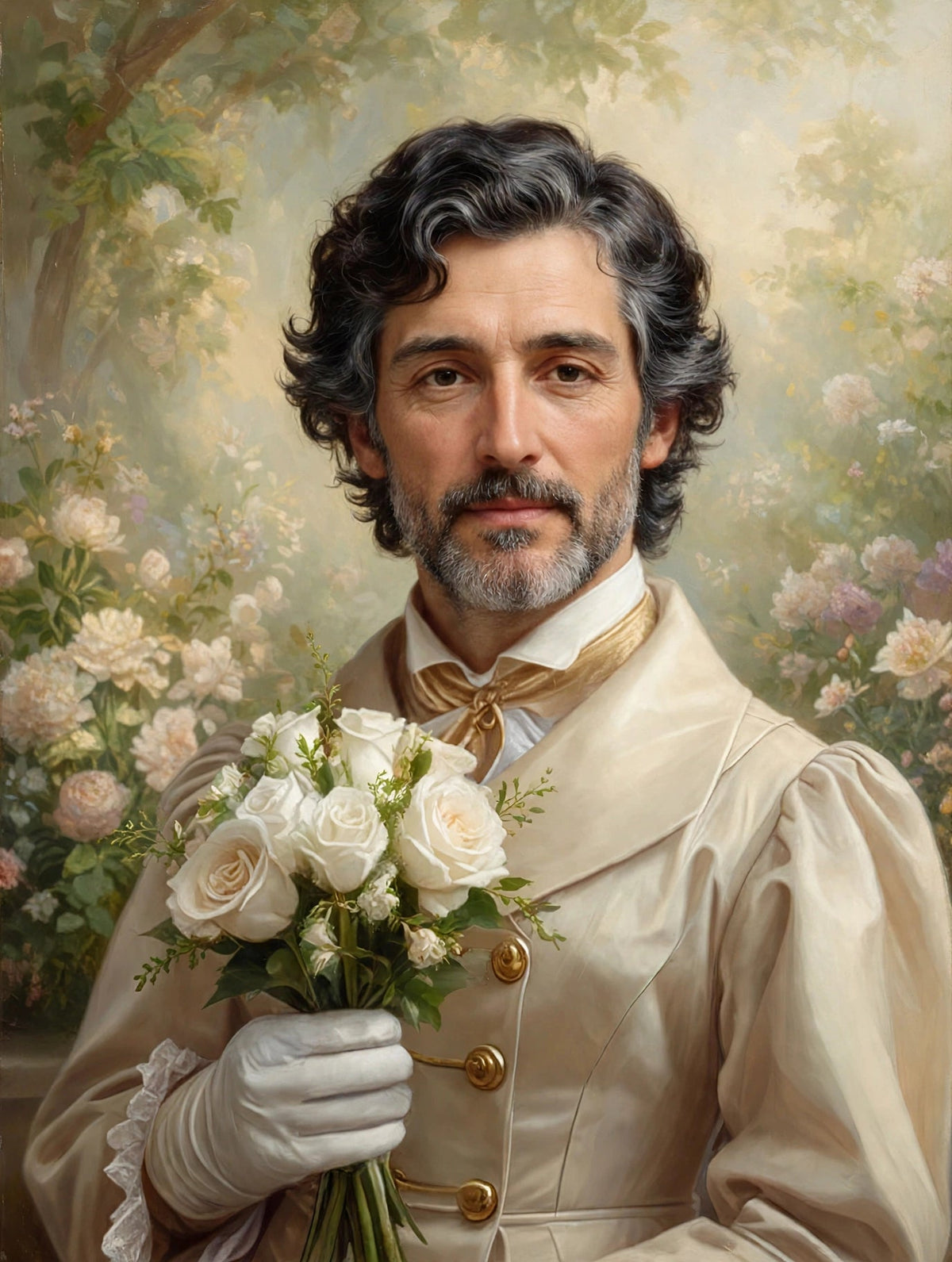 Homem Romântico com Rosas - Quadro Personalizado