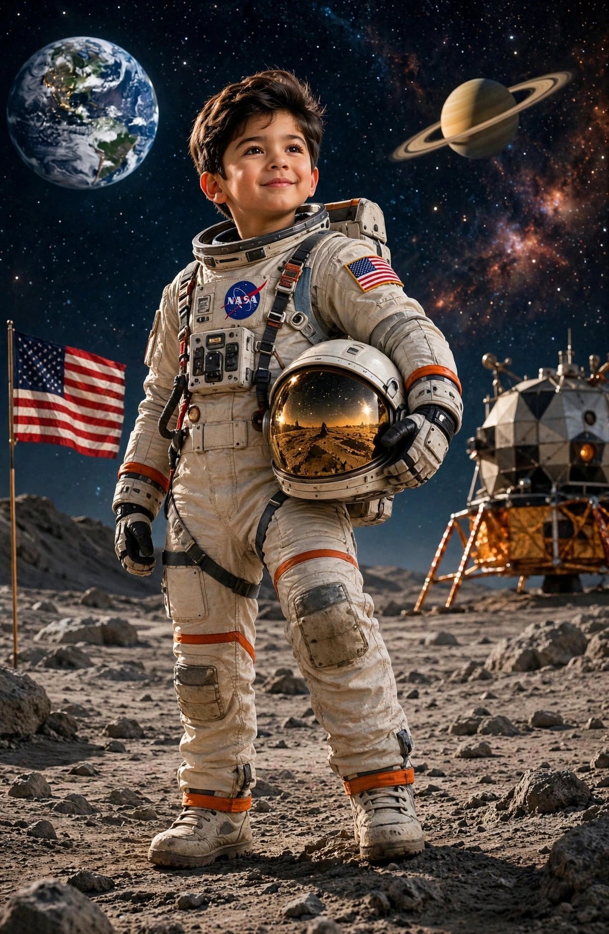 Menino Astronauta NASA na Lua - Quadro Personalizado