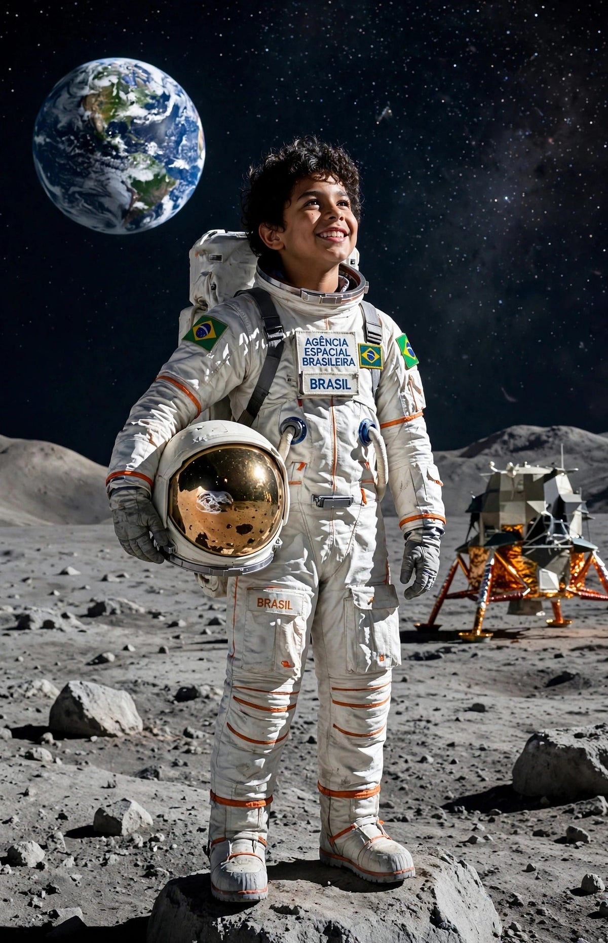 Menino Astronauta Brasileiro na Lua - Quadro Personalizado
