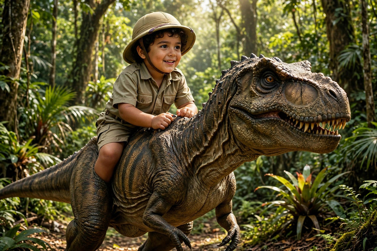 Menino no T-Rex - Quadro Personalizado