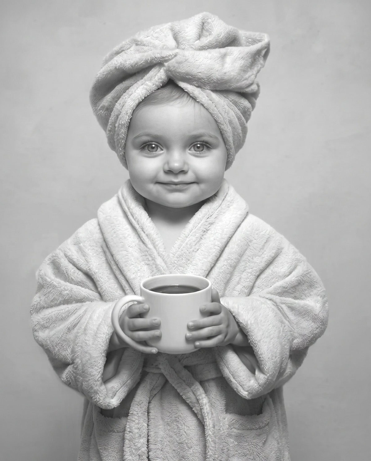 Menina de Roupão com Caneca - Quadro Personalizado